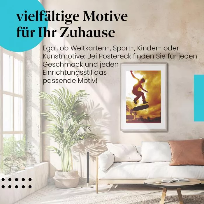 Skateboard-Freiheit: Sprung im Sonnenuntergang | Postereck 0172
