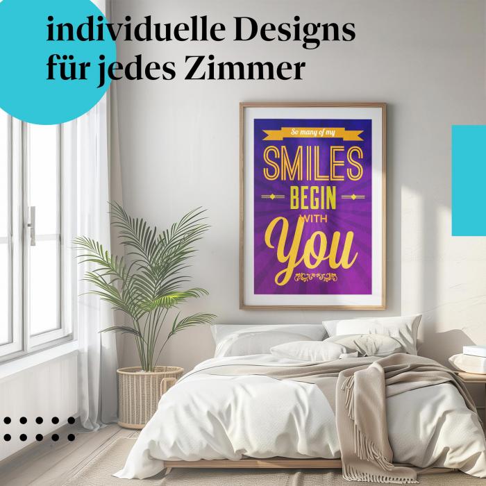 Liebes Poster: "Lächeln mit dir" - Spruch "So many of my smiles begin with you"