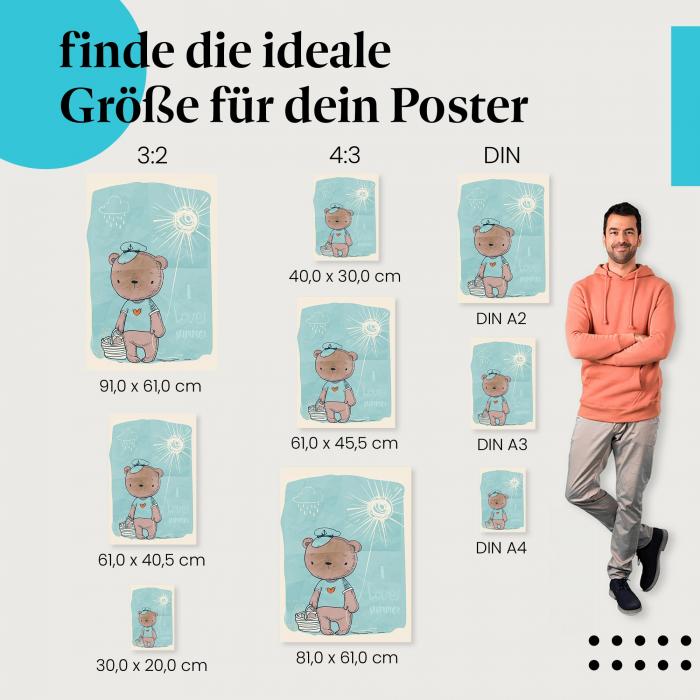 Bär, Poster: Matrosenmütze, Sommer, Strand.