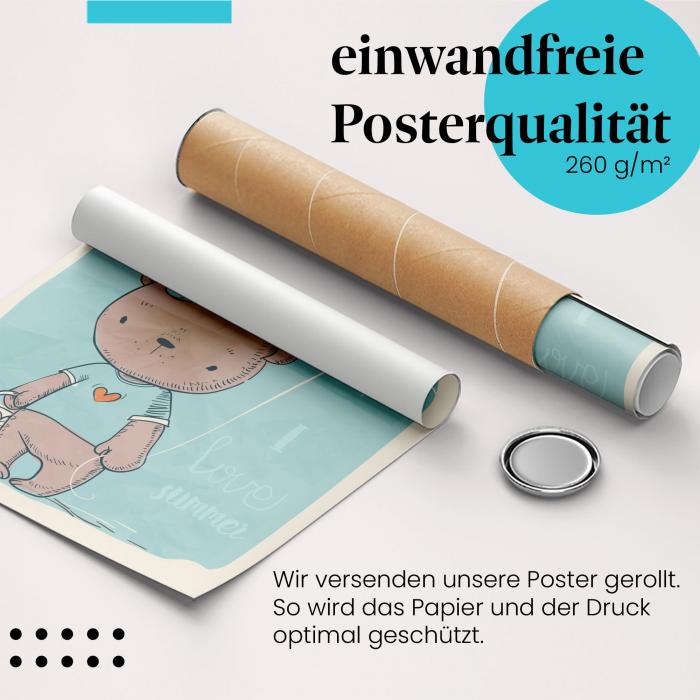 Gerolltes Poster "Bär am Meer" - Urlaub & Sommer, sicher verpackt.