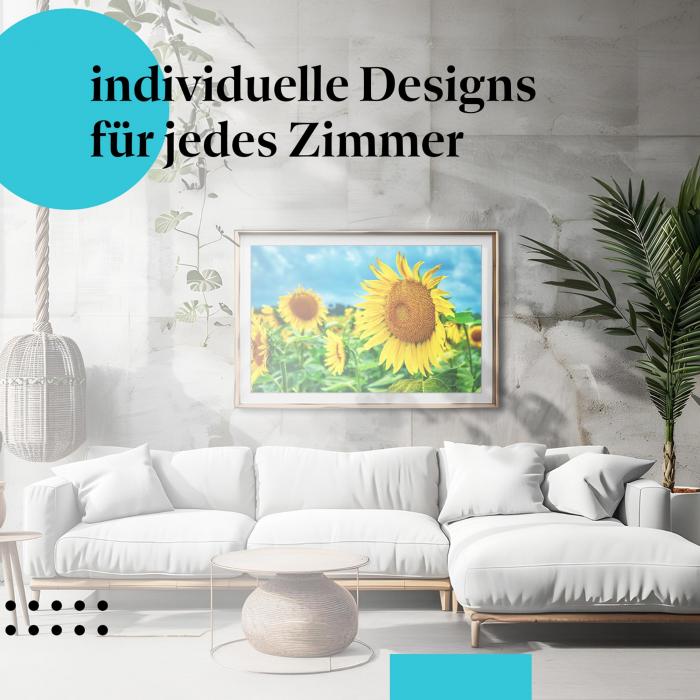 Sonnenblumen Poster: "Strahlendes Sonnenblumenfeld" - Sonnenblumen & blauer Himmel