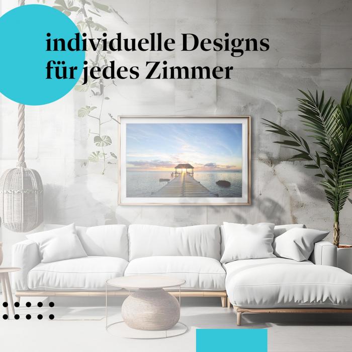 Meer Poster: "Sonnenuntergang am Steg" - Steg, Pavillon & Sonnenuntergang