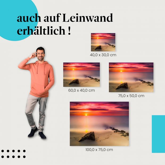 "Sonnenuntergang am Meer mit Felsen" Leinwandbild. Finde die ideale Größe für dein Zuhause & setze Akzente mit Kunst!