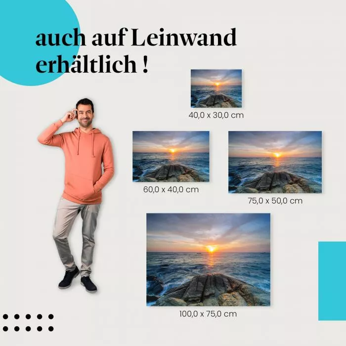 Goldener Sonnenuntergang am Strand: Felsen & Meer | Postereck 0645