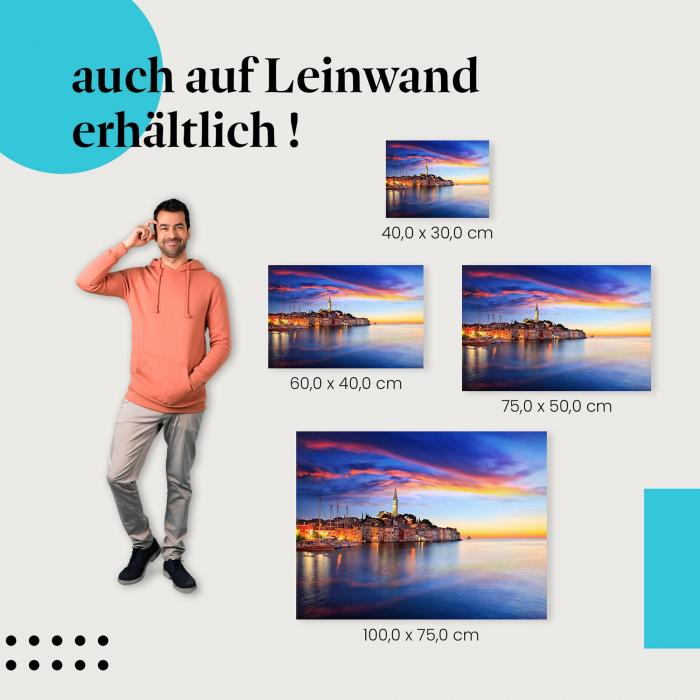 Rovinj, Leinwandbild. Sonnenuntergang, Meer, farbenfroh.