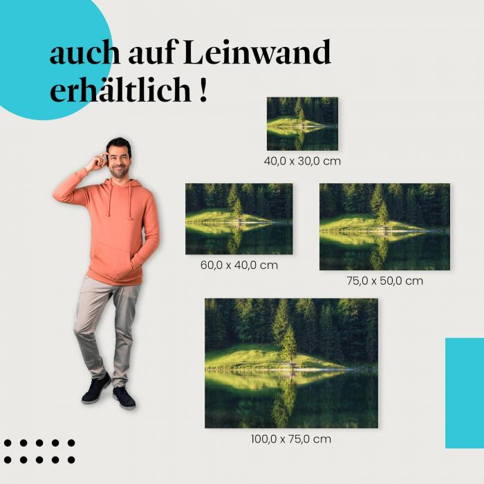 Baum am See: Leinwandbild. Spiegelung, Ruhe.