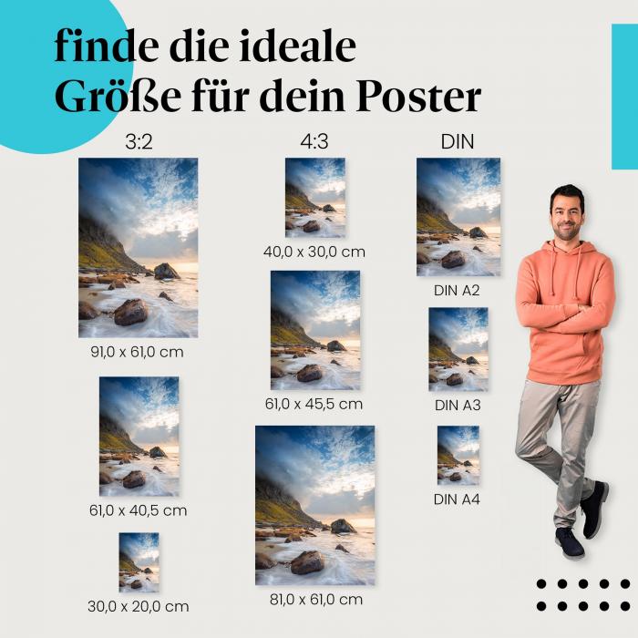 Küste Norwegens Poster: Dramatische Stimmung bei Sonnenuntergang!