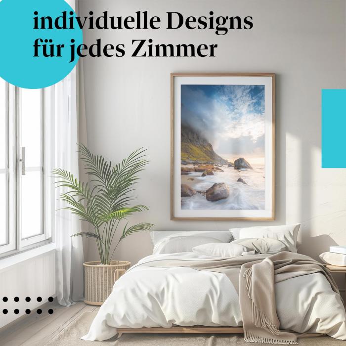 Schlafzimmer Deko: Norwegische Küste mit "Sonnenuntergang" Poster