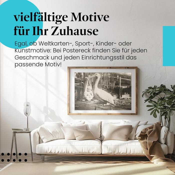 Preview: Vintage-Foto: Storch mit Baby | Postereck 0093