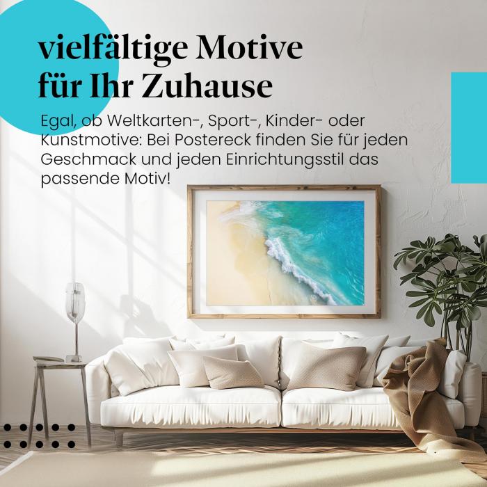 Leinwandbild "Strand": Luftaufnahme, türkisblaues Wasser, goldener Sand - ein Traum!