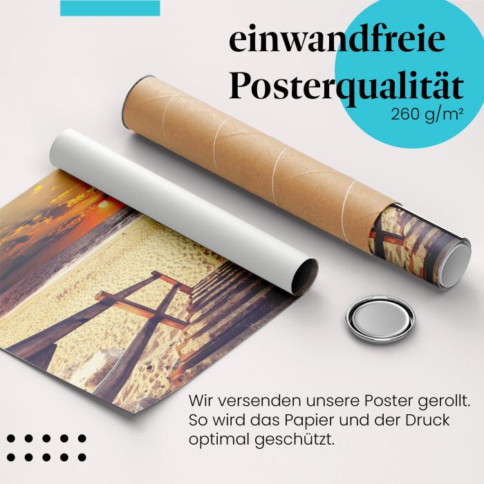 Preview: Sonnenuntergang am Strand: Holztreppe | Postereck 1458