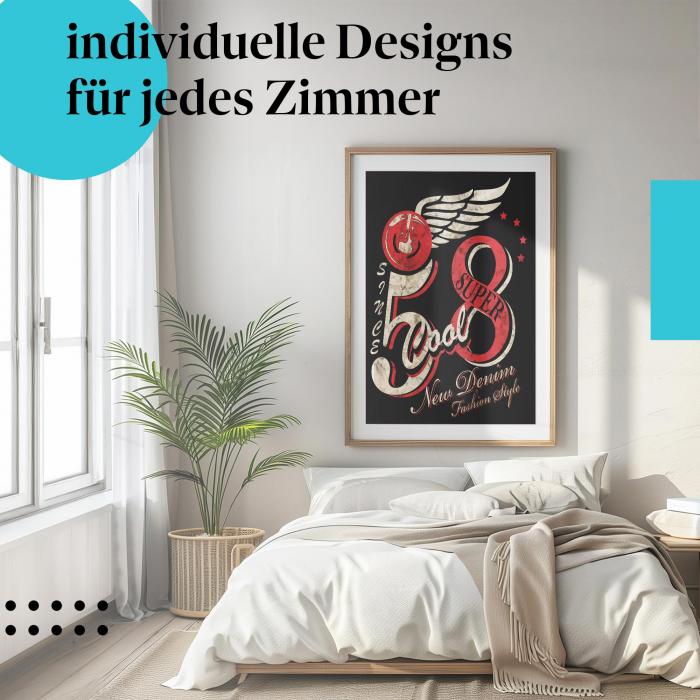 Denim Poster: "Since 58" - Vintage Logo & Flügelmotiv