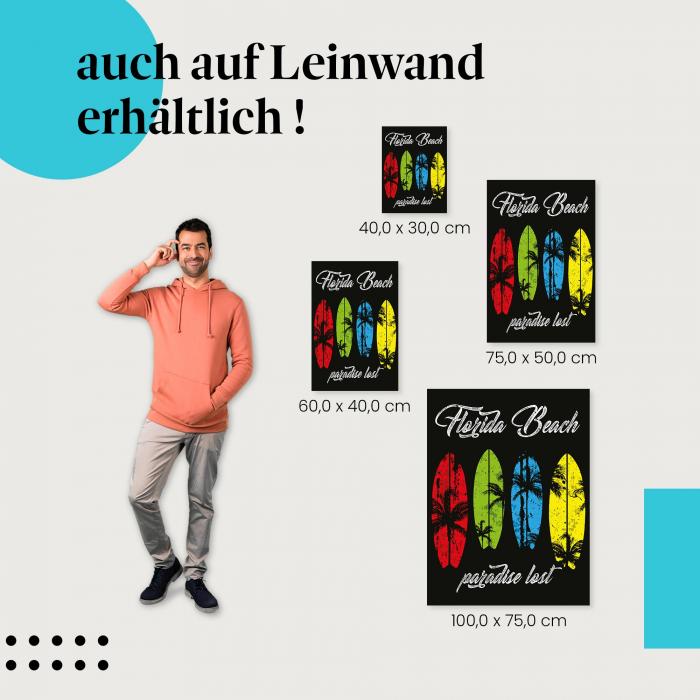 Surfbretter mit Palmen und "Florida Beach - Paradise Lost" als Leinwandbild - cooles Design für Surfer.