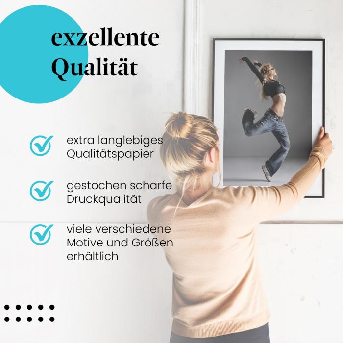 Gerahmtes Wandbild "Tänzerin, Sprung, Eleganz". Hochwertiger Druck, verschiedene Größen erhältlich.