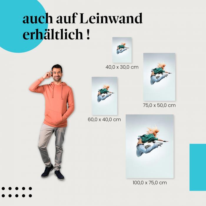 "Energiegeladene Tänzerin" Leinwandbild. Finde die ideale Größe für dein Zuhause & setze Akzente mit Kunst!