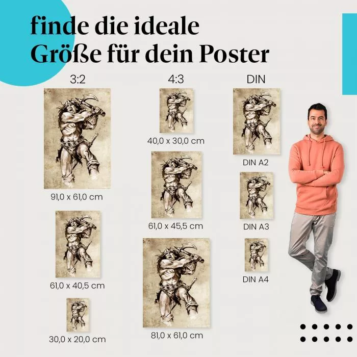 Wilder Barbar mit Axt: Fantasy-Kunst | Postereck 0048