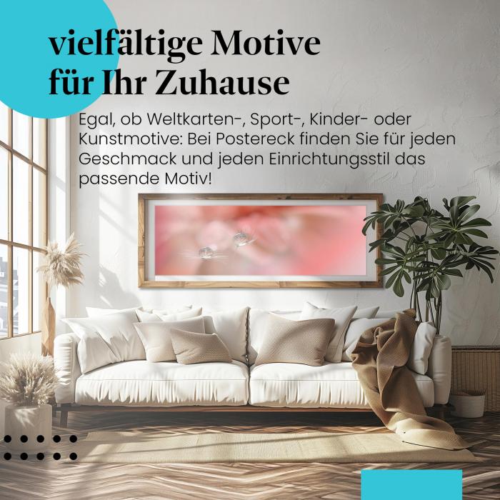 Leinwandbild "Pusteblumen": Makro, Tautropfen, rosa Hintergrund - romantisch & zart.