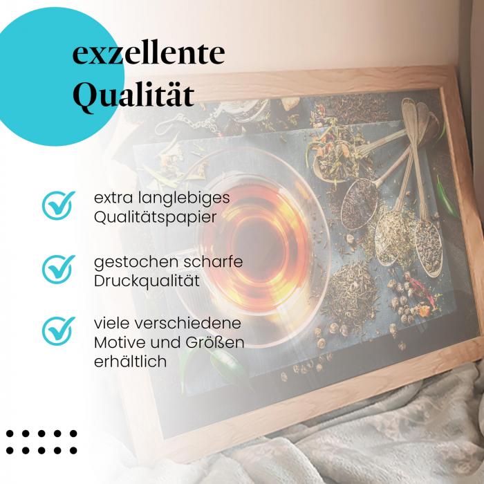 Gerahmtes Bild "Teegenuss". Vielfältige Teesorten, Einladung zum Genießen.