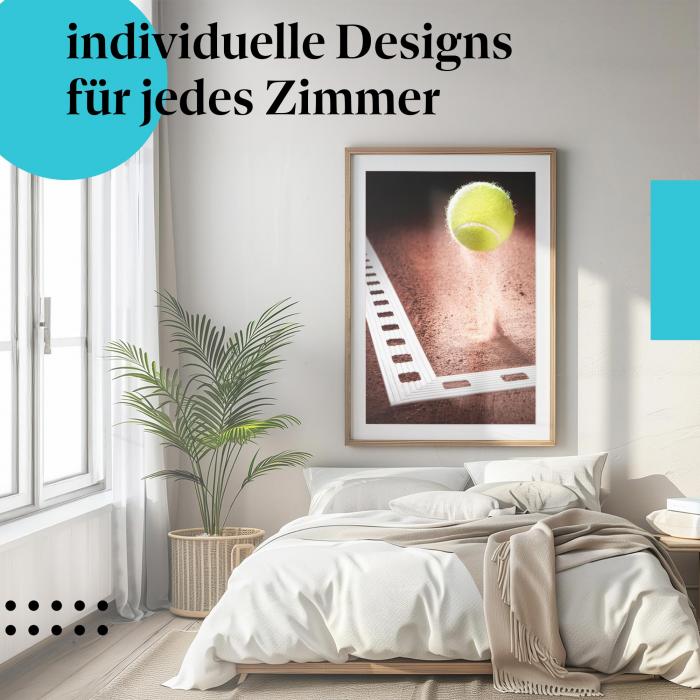 Tennis Poster: "Tennisball im Flug" - Tennisball über Sandplatz