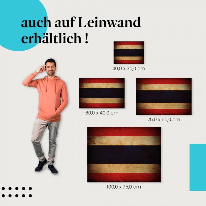 "Thailand Flagge" Leinwandbild im Vintage-Stil. Verschiedene Größen für dein modernes Zuhause - setze Akzente mit Kunst!