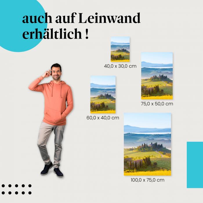Toskana: Leinwandbild. Panorama, Hügel, Nebel.