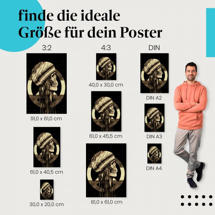 "Totenkopf mit Dreadlocks" Poster: Finde deine Grösse für dieses Statement für den Frieden!
