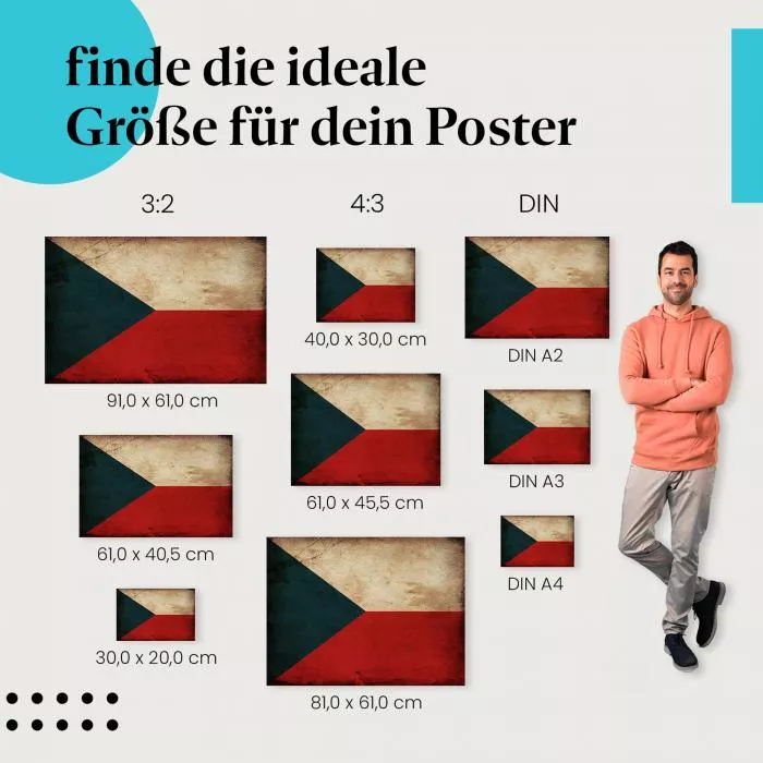 Tschechien: Grunge Flagge im Vintage-Stil | Postereck 0318