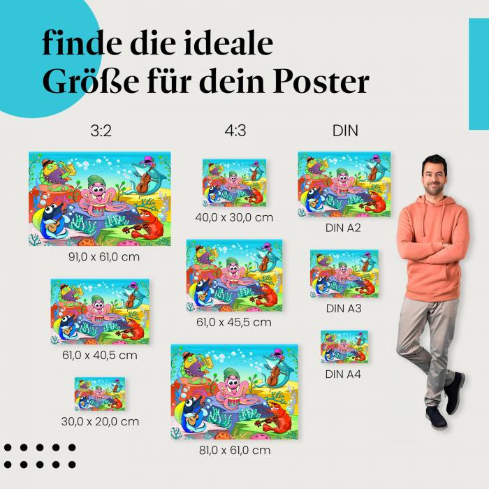 "Konzert unter Wasser" - Poster mit Oktopus, Fisch, Krebs & Hai