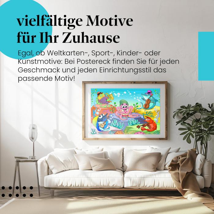 Dieses Leinwandbild mit der Unterwasserband ist ein Hingucker und versprüht gute Laune.