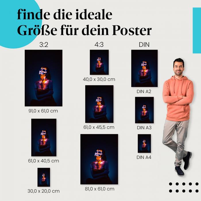 Finde die ideale Postergröße: UV-Körperbemalung, Skelett-Motiv, surrealer Effekt.