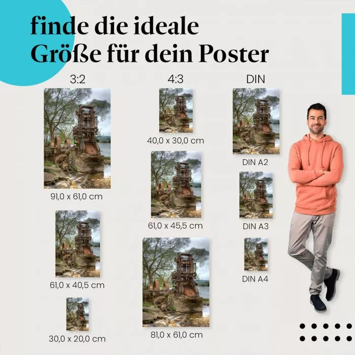 Verfallene Industriemaschine am Flussufer | Postereck 0002