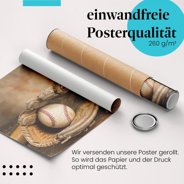 Gerolltes Poster "Baseballhandschuh", Vintage.