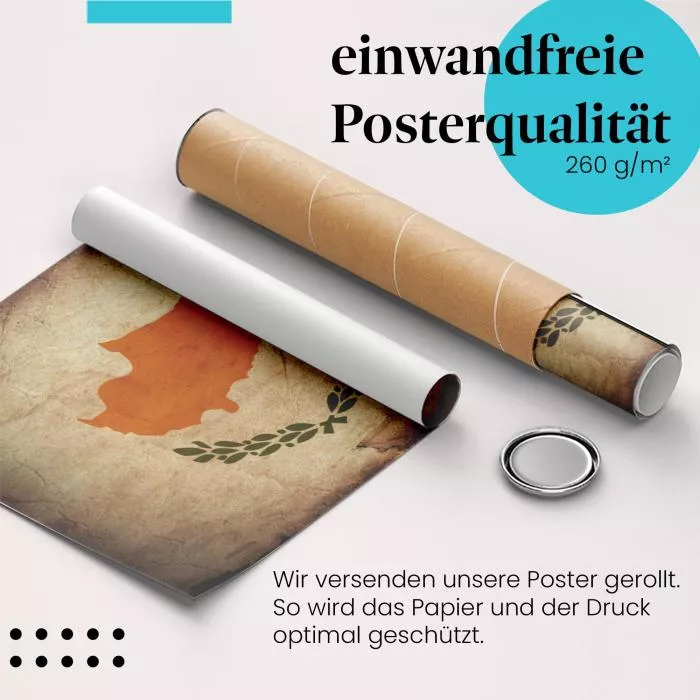  Zypern: Vintage Flagge, Kupfer & Oliven | Postereck 0320