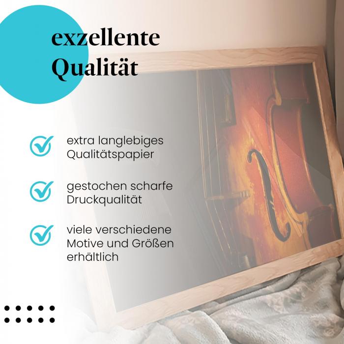 Gerahmtes Wandbild "Alte Violine". Langlebiges Papier, hochwertige Druckqualität. Verschiedene Motive und Größen.