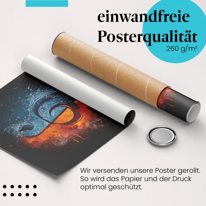 Gerolltes Poster "Musik & Leidenschaft" - Kraftvolle Symbolik, sicher verpackt.