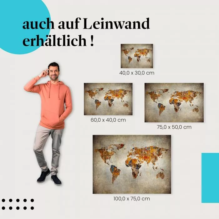 Abstrakte Weltkarte: Kunst & Vintage | Postereck 0555