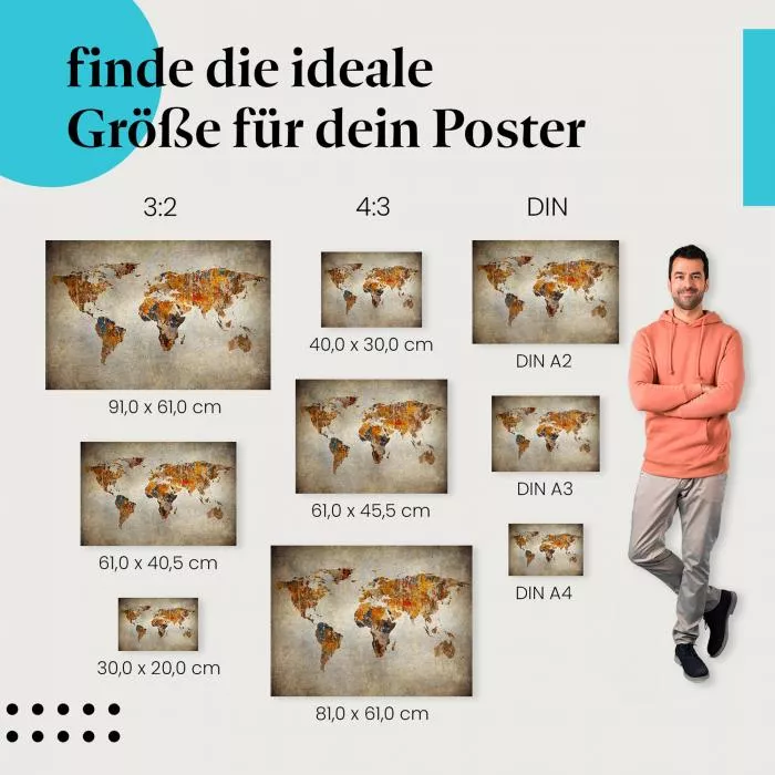 Abstrakte Weltkarte: Kunst & Vintage | Postereck 0555