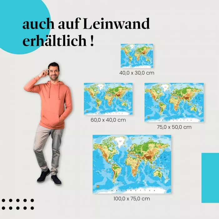 Weltkarte: Relief & Detailliert | Postereck 0848