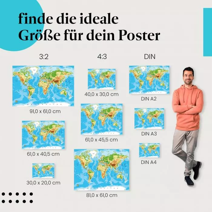 Weltkarte: Relief & Detailliert | Postereck 0848