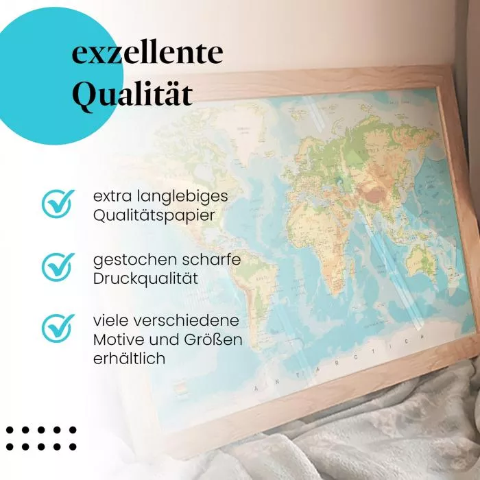 Weltkarte: Relief & Detailliert | Postereck 0848