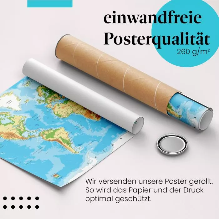 Weltkarte: Relief & Detailliert | Postereck 0848