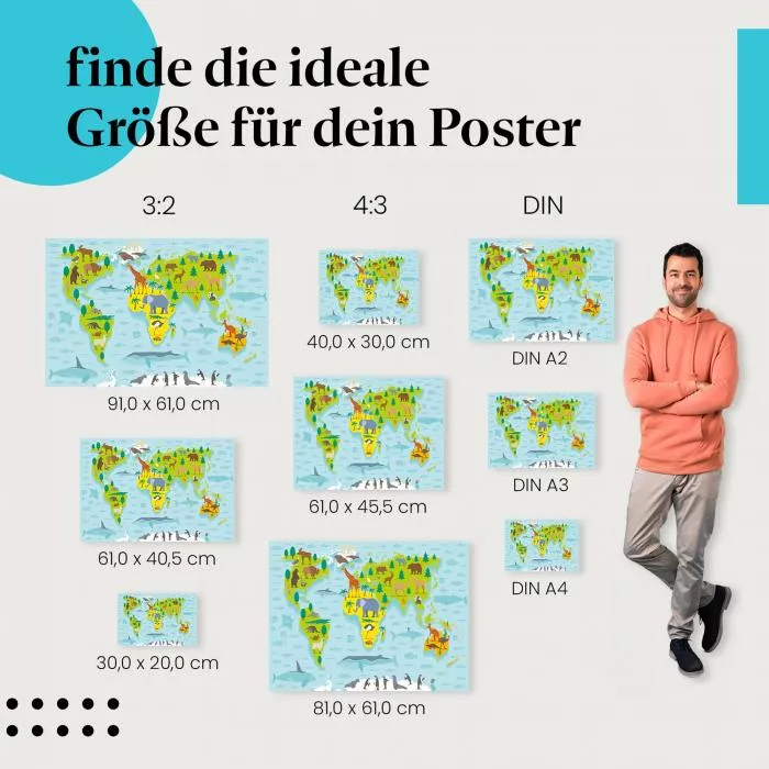Weltkarte: Tiere & Kontinente | Postereck 0860
