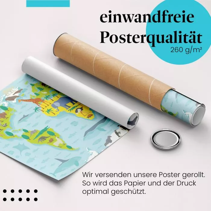 Weltkarte: Tiere & Kontinente | Postereck 0860