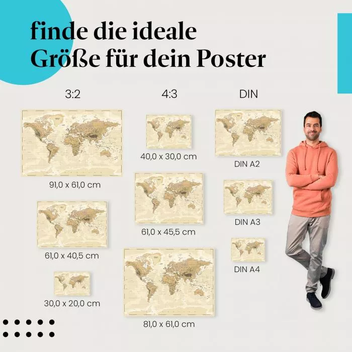 Vintage Weltkarte: Reise & Globetrotter | Postereck 0610