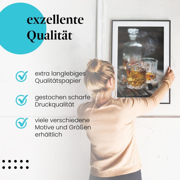 Gerahmtes Bild "Whiskey & Zigarre". Genuss & Entspannung, rustikaler Stil.