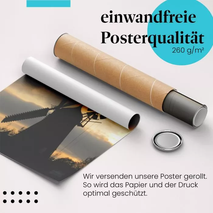 Windmühle im Abendrot: Romantische Silhouette | Postereck 0783