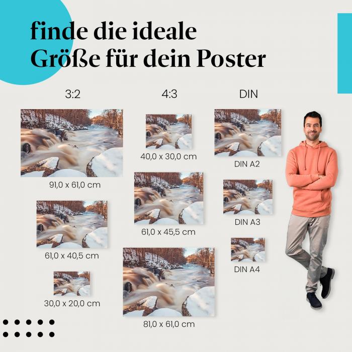 Winterliche Idylle: Poster "Winterzauber: Flusslandschaft" - Schnee, Eis & Wasser