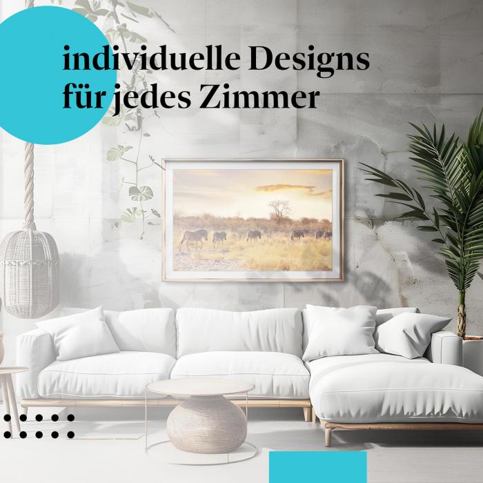 Afrika-Poster: "Zebraherde in der Abendsonne" - Zebras in der Savanne