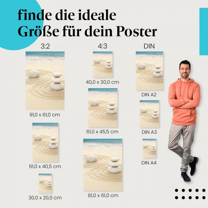 "Zen-Steine und Kreise im Sand": Poster - Ruhe, Balance & Meditation