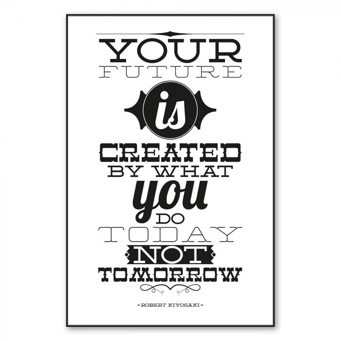 „Your future is created by what you do today, not tomorrow“ - motivierendes Zitat über Handeln.